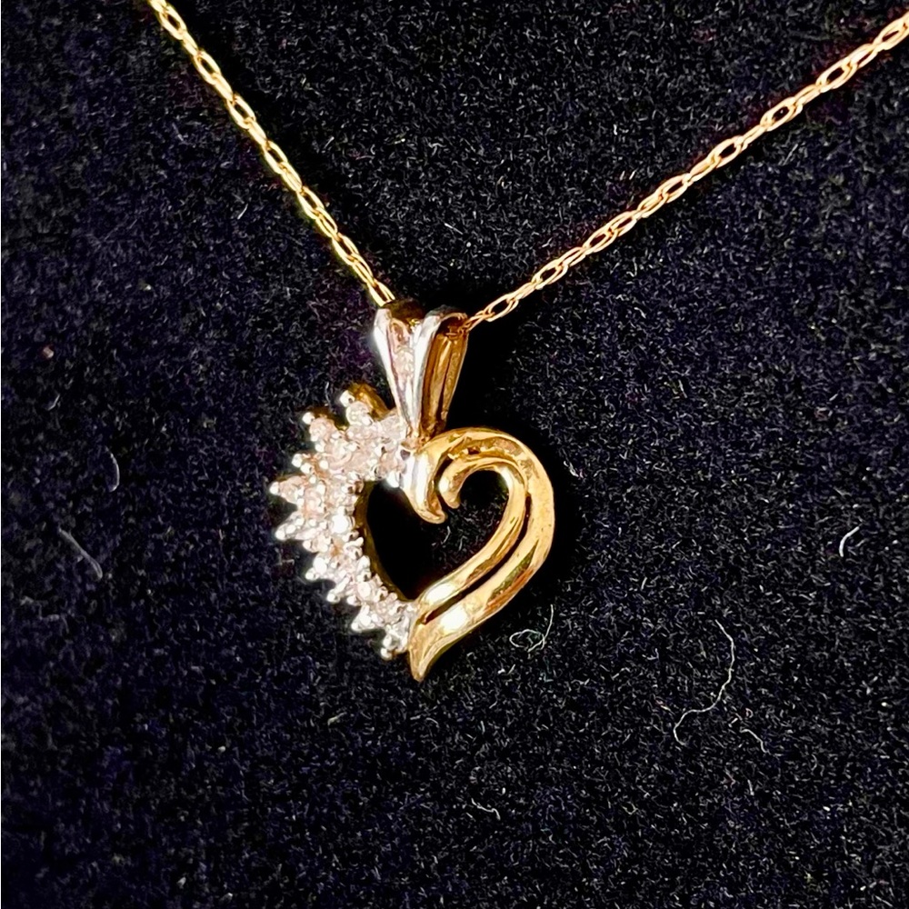 Solid Gold & Diamond Heart Shaped Pendant w/Chain